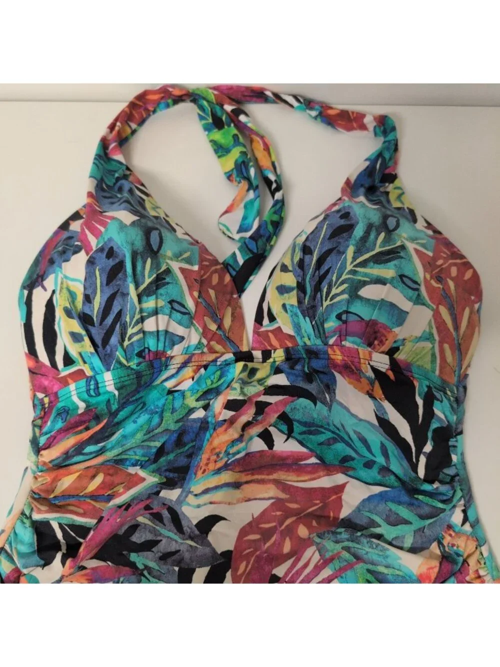 Lauren Ralph Lauren Rainforest Halter Swimsuit Womens Size 12 Tropical Stretch